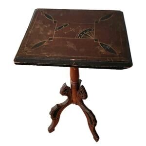 Aesthetic Movement Antique Carved Walnut Eastlake Inlaid Parlor Pedestal Table